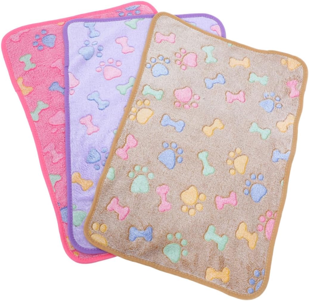 3pcs Small Dog Cat Blanket Washable Pet Blanket Warm Cozy Fleece for Puppy Kitten Cartoon Print Car Seat and Bed