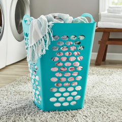 Flexible Square Laundry Hamper - Teal Collapsible Fabric Clothes Bin with Handles, Space-Saving Foldable Design for Bedroom, Dorm or Bathroom
