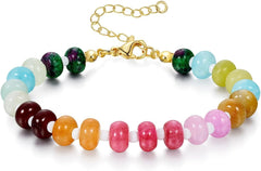 Colorful Gemstone Boho Bead Bracelet for Beach - Natural Stone Handmade Summer Jewelry Gifts for Women