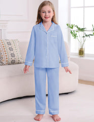 Veseacky Unisex Girls Boys Pajamas Long Sleeve Sleepwear Button-Down 2 Pcs Pjs Set for 5-14 Years