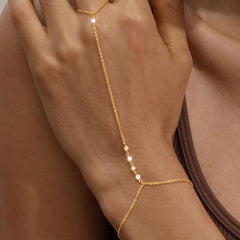 Zircon Gold Hand Chain Ring Bracelet for Women Trendy Jewelry Finger Chain 2025