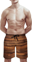 Men's Swim Trunks Brown Wooden Beach Shorts Quick Dry Summer Bathing Suit Swimwear Beachwear with Pockets