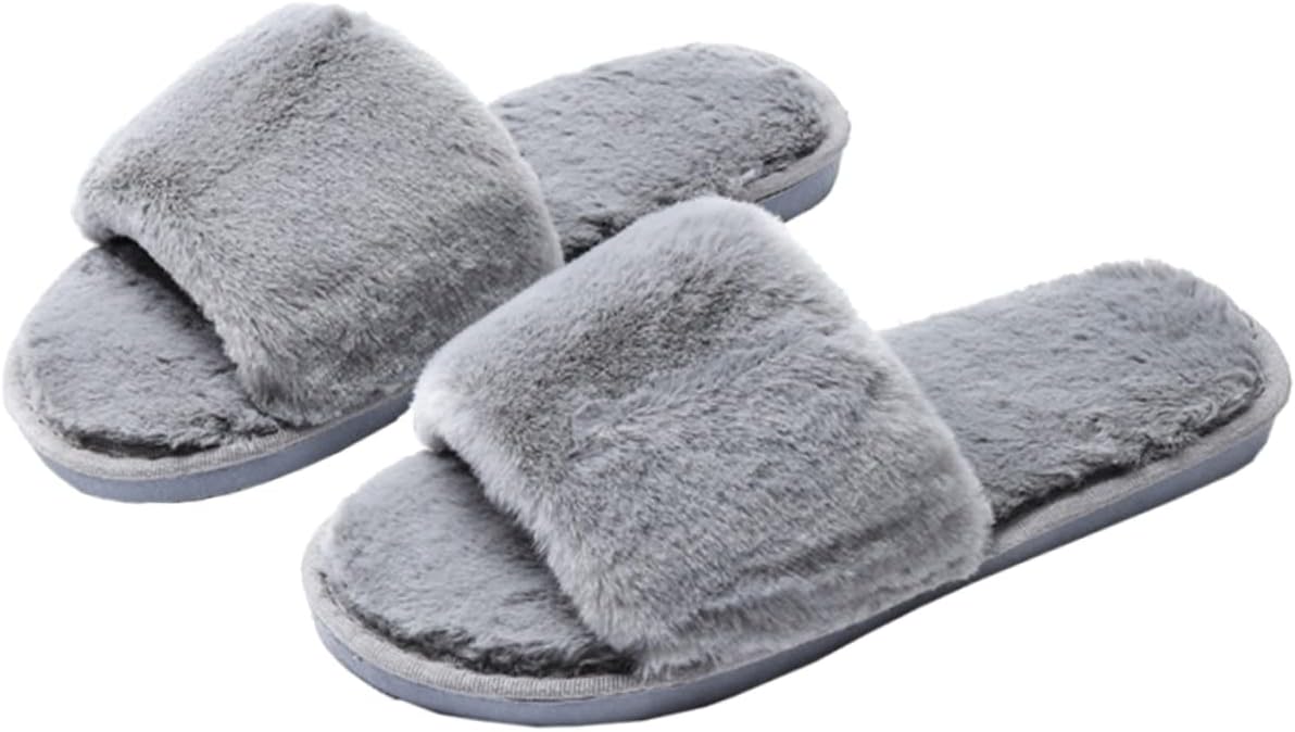 Plush Anti-slip Household Slippers for Men and Women Soft-soled Warm Floor Shoes Grey Comfortable Indoor Footwear