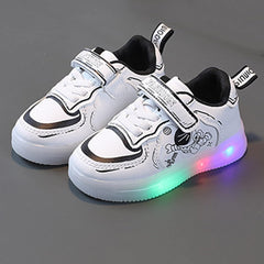 Baby Kindergarten LED Leather Shoes Boys Girls Astronaut Print Luminous Bling Students Casual Sport Sneakers