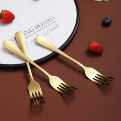 Generic Gold Dinner Forks Set of 4, 7.9IN Stainless Steel, Titanium Shiny Gold Plating, Sturdy and Dishwasher Safe