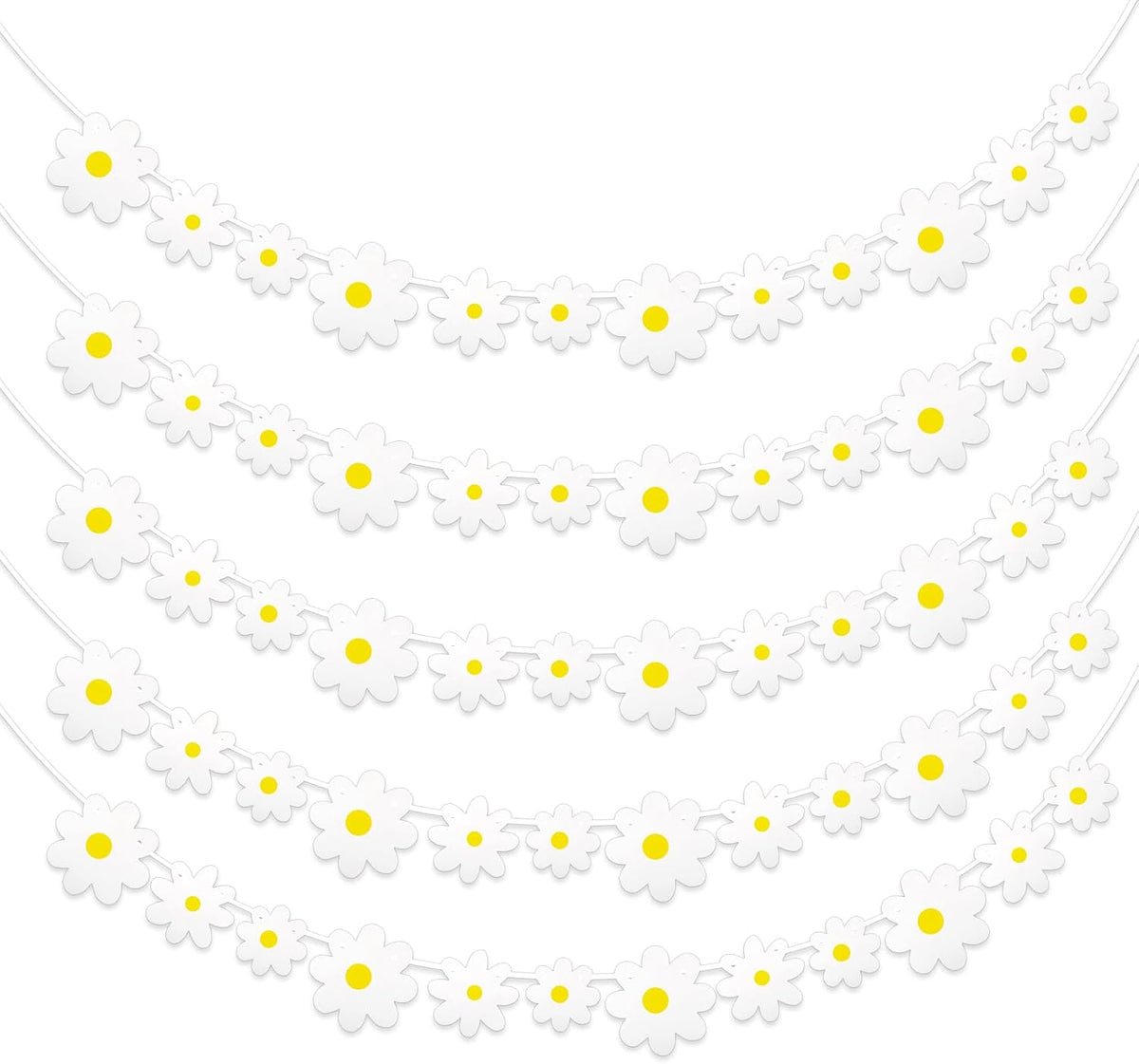 5 Pcs Groovy Daisy Party Hanging Banners, Boho Birthday Daisy Party Decoration Paper Garlands Yellow and White Daisies Flower Hanging Hippie Flower Theme Accessories for Girl Birthday Supplies