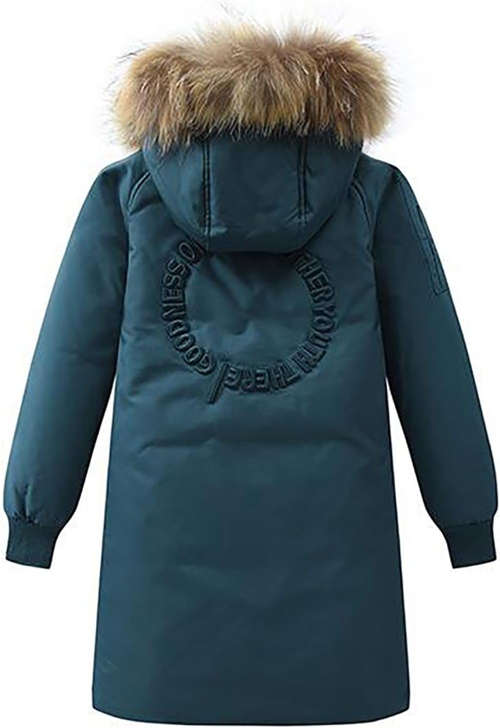 Boys Girls Long Winter Warm Puffer Down Coat Kids Faux Furry Hooded Down Jacket Outerwear (Mint Green, 5-6 Years)