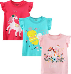 HILEELNAG Girls' Tees Short Sleeve Cotton Casual Graphic T-Shirts Easter Summer Tops 3Packs