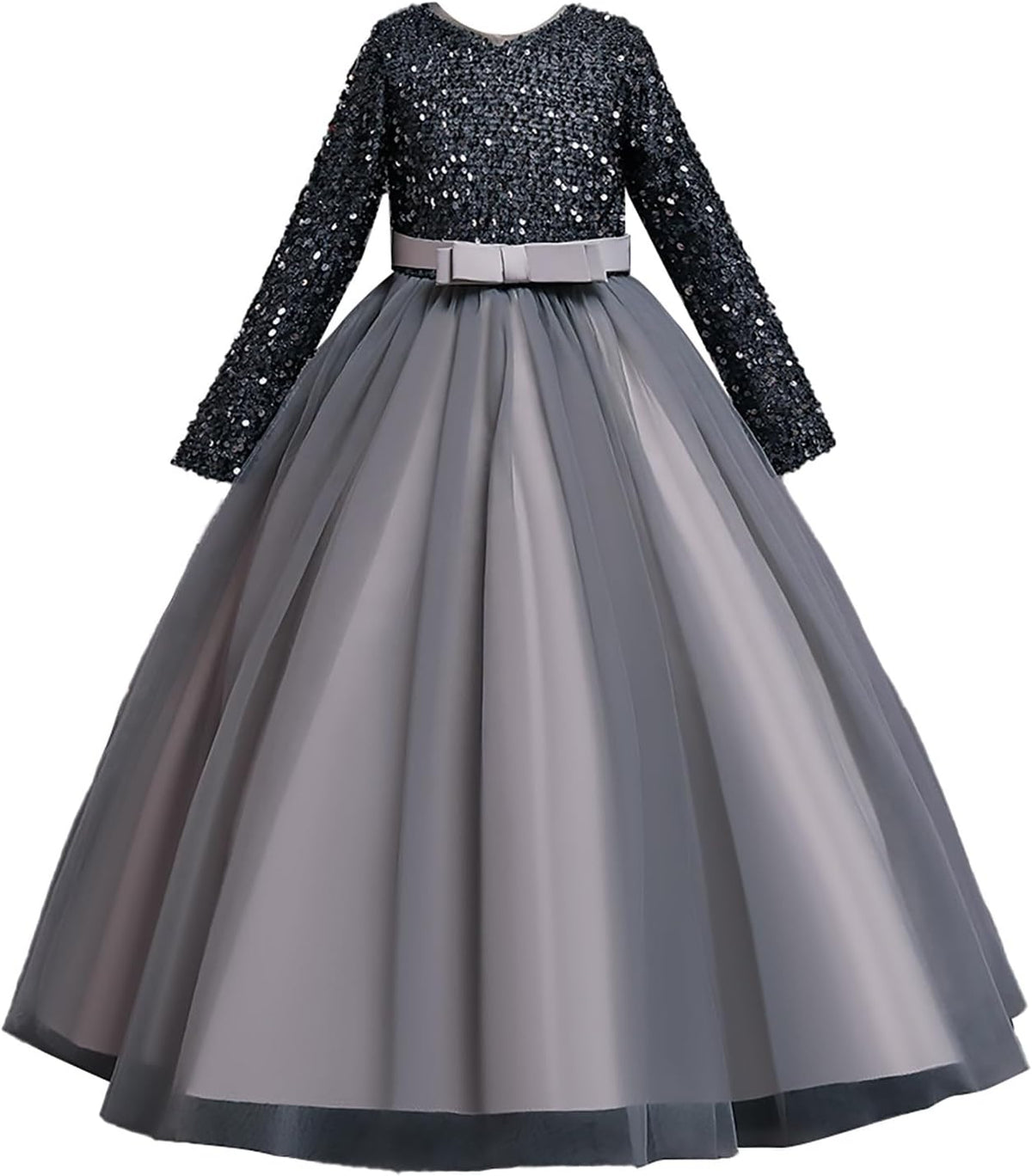 Girls Vintage Flower Lace 3/4 Sleeves Formal Wedding Party Dance Long Sleeves Party Dresses (Grey, 9-10 Years)