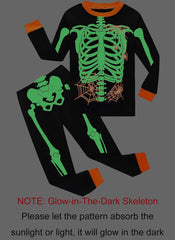 DDSOL Kids Pajamas For Boys Skeleton Glow-in-The-Dark Cotton Sleepwear Toddler Clothes Halloween Pumpkin Outfit
