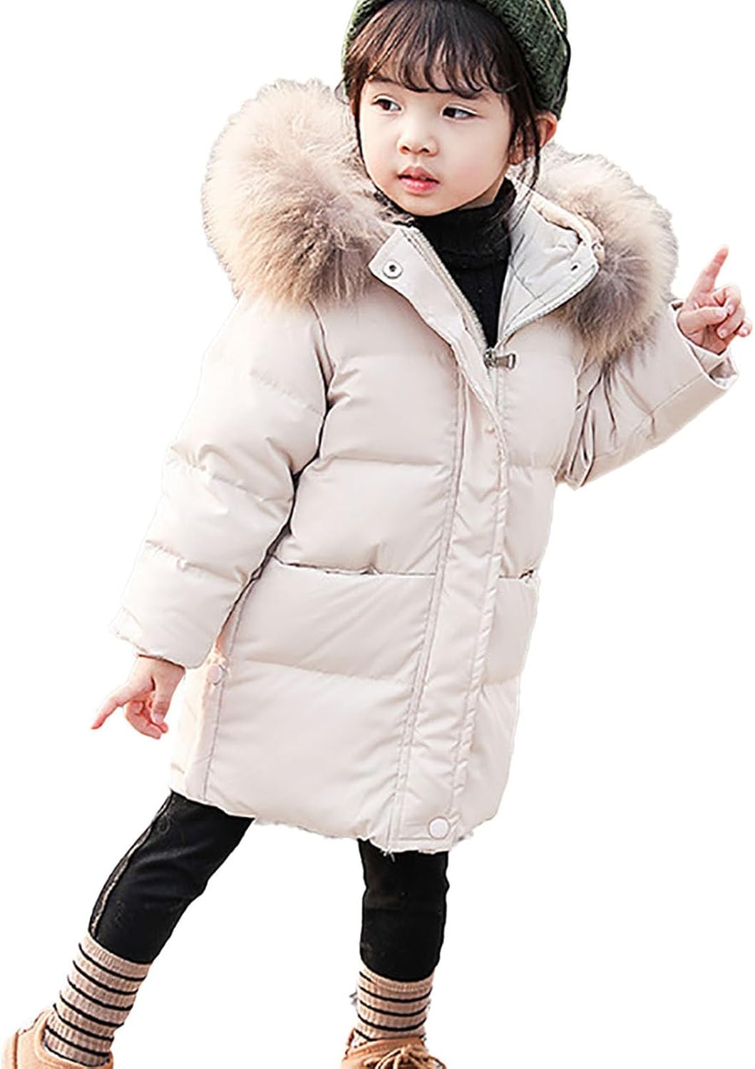 Toddler Girls Winter Outerwear Hooded Down Long Style Warm Coat 𝗪aterproof Hooded Puffer Jacket with (A, 5-6 Years)
