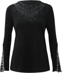Women Y2K Lace Tops Long Sleeve Undershirt for Teen Girl Lined Lace Off The Shoulder Tops Regular Fitted Shirts Trendy