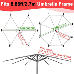 Replacement Patio Umbrella Canopy for 6/8 Ribs,Outdoor Umbrella Top Replacement Canopy,8.9ft/2.7m Umbrella Cover Outdoor Patio Shades