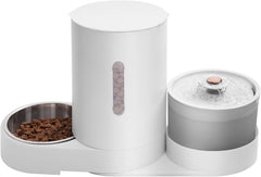 Automatic Water Fountain and Gravity Pet Feeder for Cat,Large Capacity Feeder Set, with Pet Hair Filter and Stainless Steel Bowl, Ideal for Puppies,Cats,Small to Medium Dogs,Rabbits
