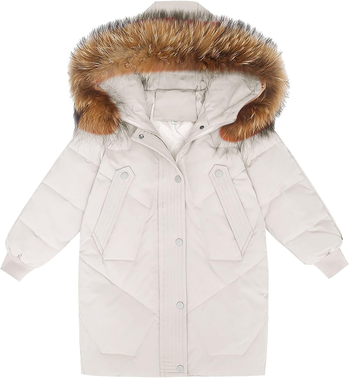 Girls Boys Winter Outerwear Hooded Down Coat Packable Lightweight Warm Puffer Down Jacket with (Beige, 10-11 Years)
