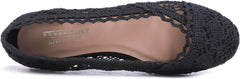 FEVERSOLE Women's Comfort Breathable Knit Crochet Shoes Lace Ballet Flats