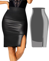 Popilush Shapewear Faux Leather Skirts with Built in Shapewear Tummy Control High Waist Midi Skirt with Shaper for Women