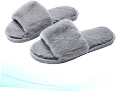 Plush Anti-slip Household Slippers for Men and Women Soft-soled Warm Floor Shoes Grey Comfortable Indoor Footwear
