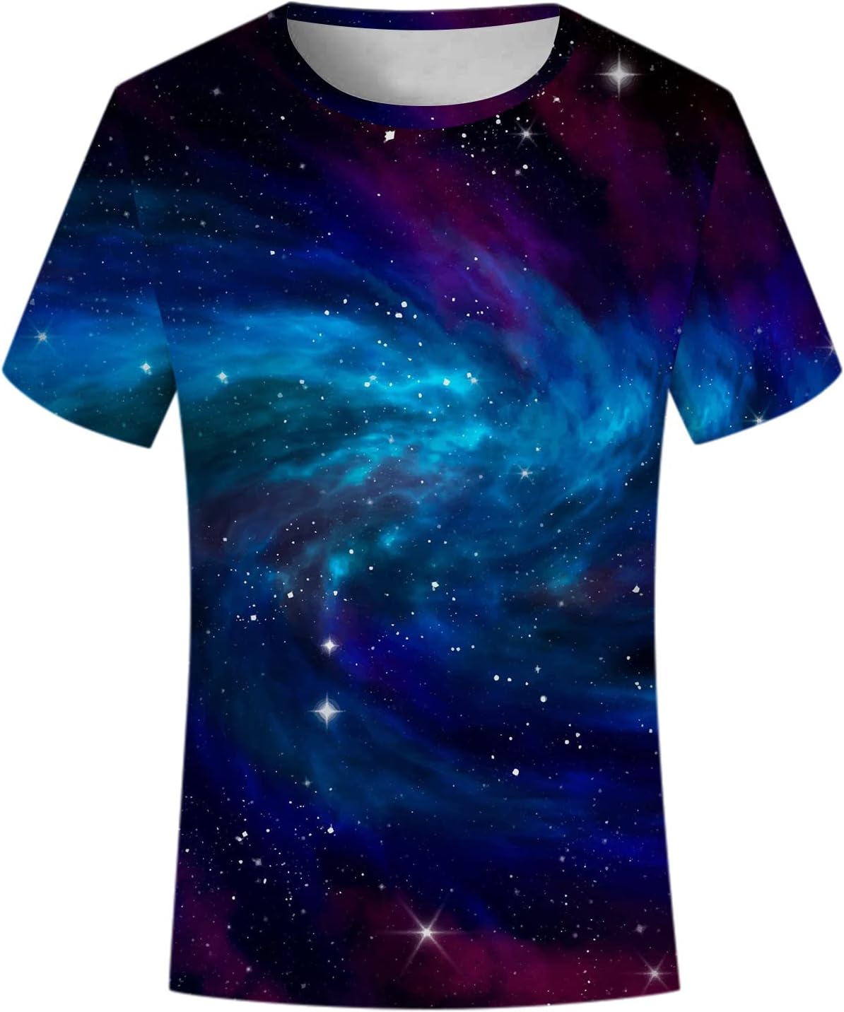 Teen Boys Girls Versatile Tops Casual T-Shirt Galaxy Print Tee Summer Short Sleeve Round Collar Shirt
