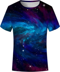 Teen Boys Girls Versatile Tops Casual T-Shirt Galaxy Print Tee Summer Short Sleeve Round Collar Shirt