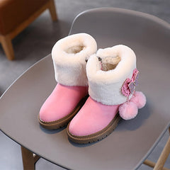 Fashion Autumn And Winter Girls Snow Boots Thick Bottom Non Slip Warm Solid Color Rhinestone Bow Zipper Bog Snow Boot