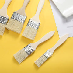 10 Pcs 1 Inch Natural Bristle Chip Paint Brushes Wood Stain Paint Brush Set Long Wooden Handle Paint Brushes Woodwork Watercolor Painting Brushes Flat Tip Paintbrushes for Wall Home Decoration