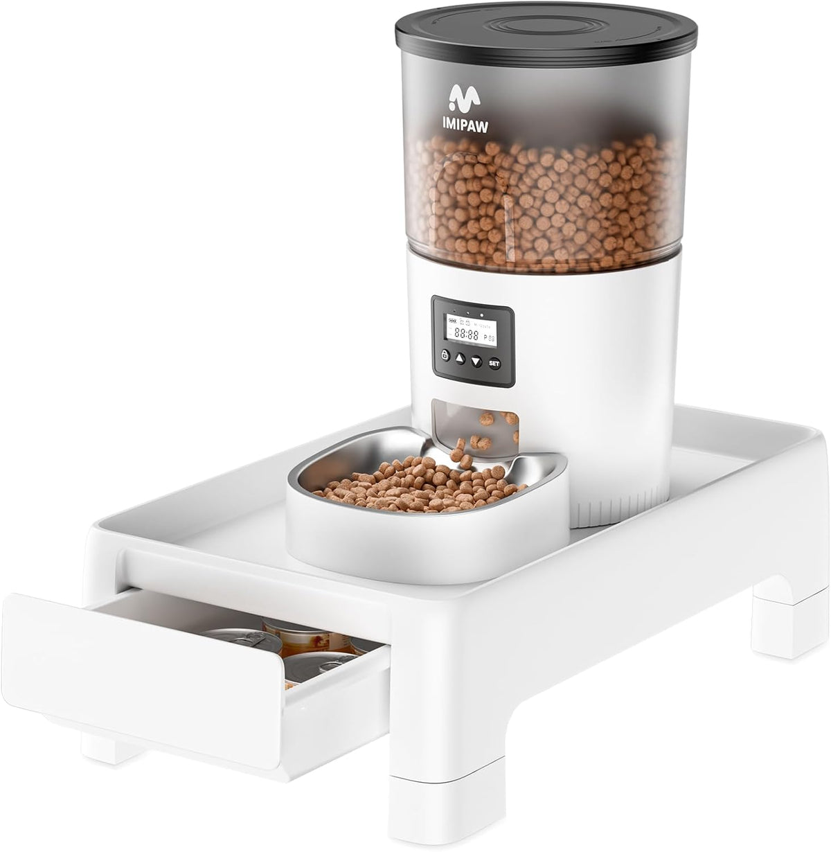 Raised Pet Feeder Stand, Adjustable Height with Drawer to Storage Pet Food, Non-Slip, Suitable for Cat and Puppy Feeders as Well as Water Fountains