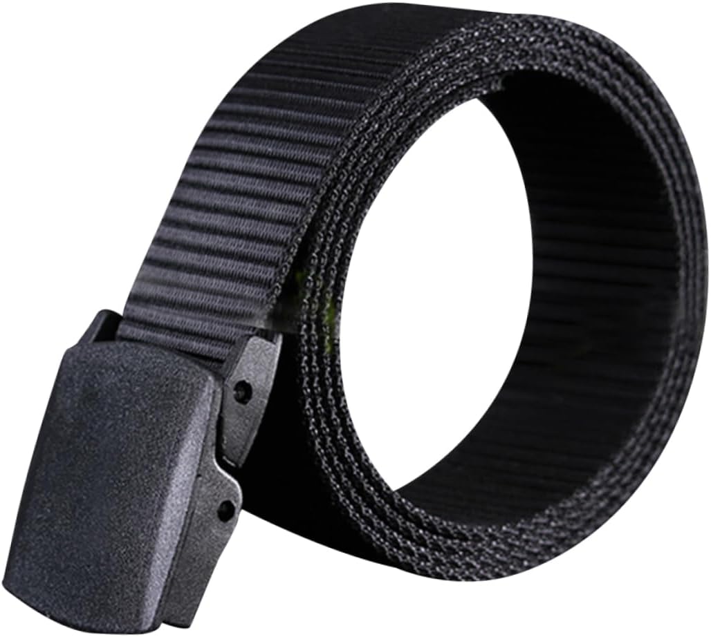 VALICLUD Men's Canvas Web Belt with Airport Friendly Non Metallic Automatic Buckle Lightweight Nylon Outdoor Casual Belt for Military Jeans Business Pants Breathable Moisture Wicking Black