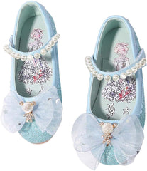 Size 3 Wide Shoes Children's Leather Shoes Female Spring and Autumn Princess Shoes Glitter Pink Blue Flat Single Shoes (Sky Blue, 13.5 Little Child)