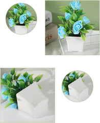 Artificial Flowers Potted Fake Rose Potted Plant with Plastic Pots Artificial Small Potted Foam Flowers Faux Potted Flowers for Indoor Living Room Table Kitchen Office Decor