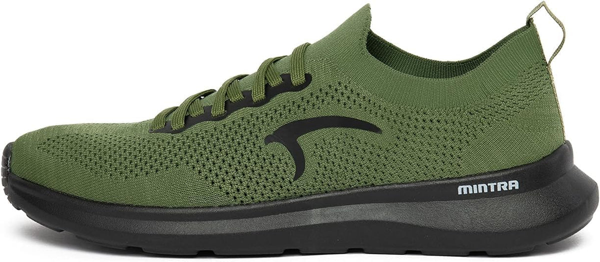 Mintra Sports CAI Wire Sneakers for Men, Laced Slip-On Shoes for Walking, Running, Casual Outings, Travel, Gym, Knitted Upper Lightweight Sneakers, Breathable & Non-Slip, Black/Acid Lime