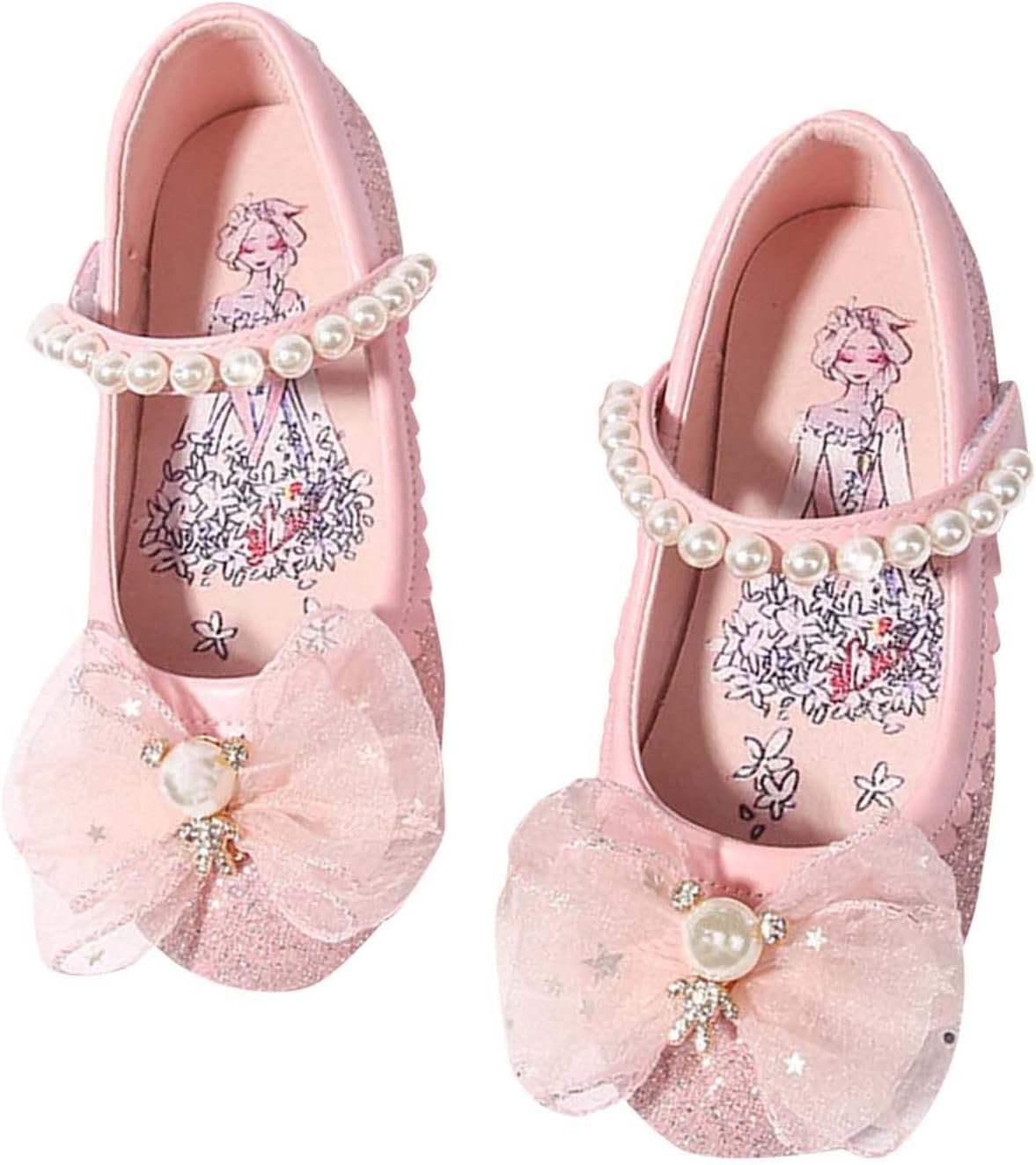 Size 3 Wide Shoes Children's Leather Shoes Female Spring and Autumn Princess Shoes Glitter Pink Blue Flat Single Shoes (Pink, 1 Big Kids)
