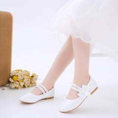 Toddler Girls Dress Shoes - Black Floral Mary Jane Flats for Girls - Water Resistant - All Seasons - Casual - Wedding, Dance, Daily Wear