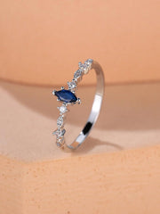 Fashionable Sapphire Blue Cubic Zirconia Horse Eye Shaped Ring Noble Gift For Women Engagement Wedding Party Decorations