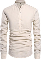 NITAGUT Men Henley Neck Long Sleeve Daily Look Linen Shirts