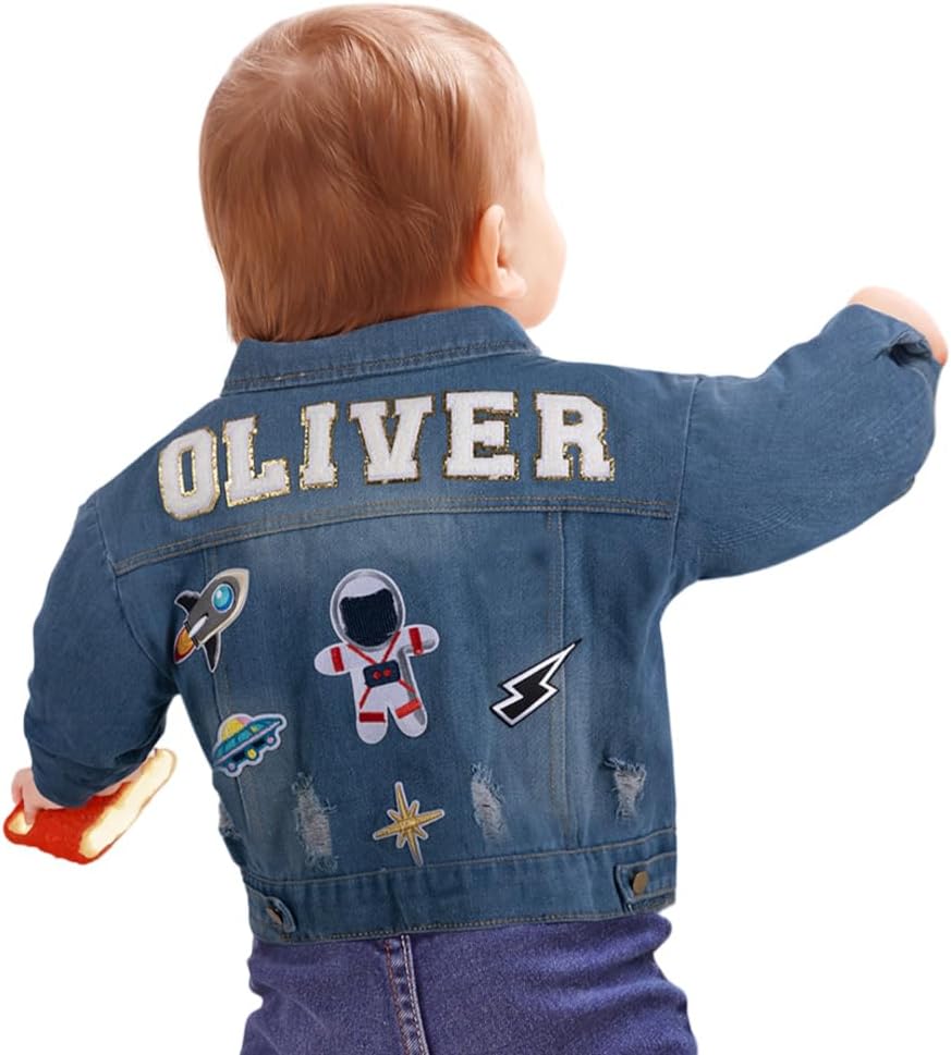 Custom Name Jackets For Kids Long Sleeve Toddler Jackets For Girls Personalized Jean Denim Jacket For Boys 1-8 Years Girl Boy Outerwear Clothes Birthday Christmas Gifts