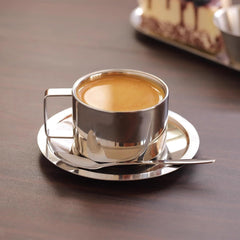 6.8oz Stainless Steel Coffee Cup Set, Coffee Mugs with Spoon and Saucer for Latte, Espresso, Cappuccino, Milk and Tea