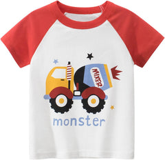Toddler Kids Baby Boys Girls Cars Print Short Sleeve Crewneck T Shirts Tops Tee Clothes for Fashion Summer Tee