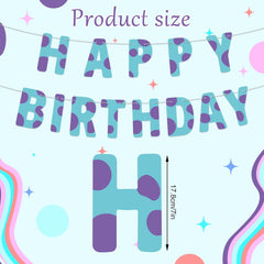 Cartoon Happy Birthday Banner, Pre-Strung Cartoon Themed Birthday Party Decoration Blue & Purple Banner for Kids Boys Baby Shower Event Party Decor Supplies Favors