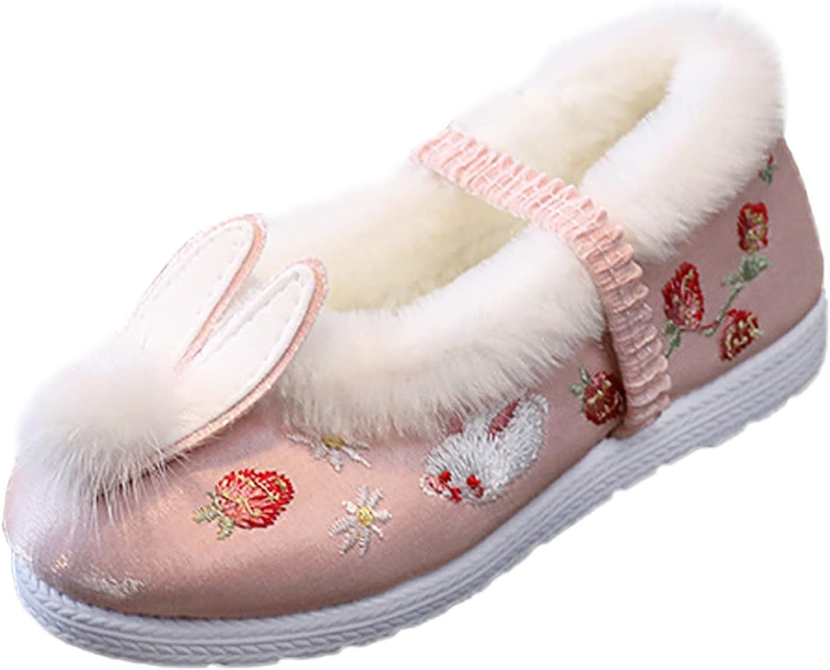 Little Boys Low Heel Boots Cloth Shoes for Toddler Gilrs Rubber Sole Warm Shoes Winter Snow Boots Embroidery Shoes