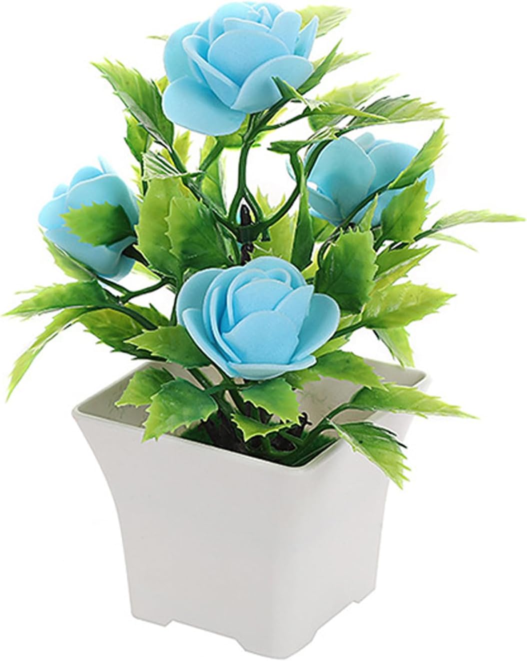 Artificial Flowers Potted Fake Rose Potted Plant with Plastic Pots Artificial Small Potted Foam Flowers Faux Potted Flowers for Indoor Living Room Table Kitchen Office Decor