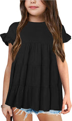 Girls Tunic Tops Casual Basic Loose Soft Swing Pullover Long Blouse T-Shirt Tee Summer Short Sleeve T Shirts