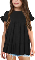 Girls Tunic Tops Casual Basic Loose Soft Swing Pullover Long Blouse T-Shirt Tee Summer Short Sleeve T Shirts