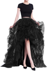 WDPL Women's Long High Low Ruffles Party Tulle Skirt