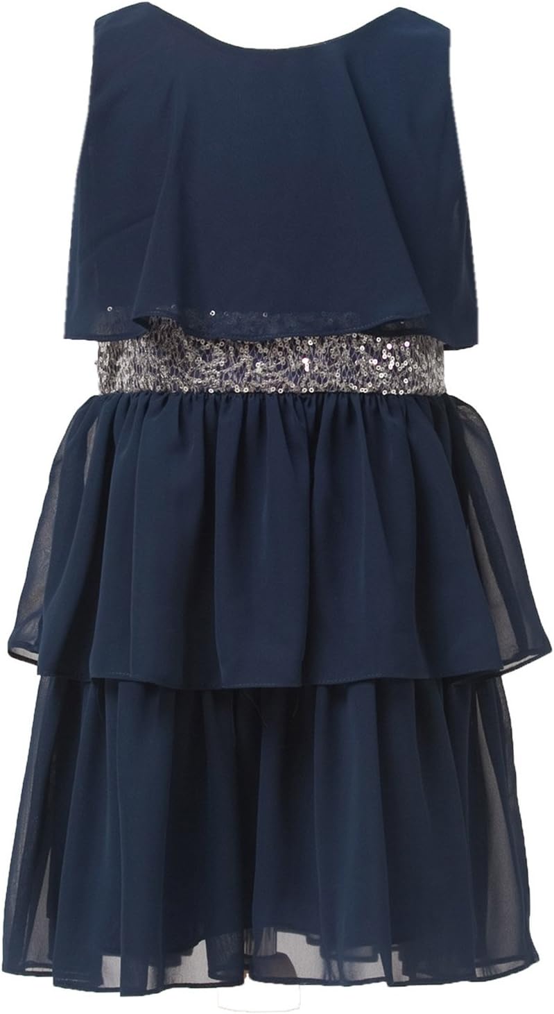 Sweet Kids iGirlDress Girls New Sequin Belted Tripple Tiered Chiffon Party Dress