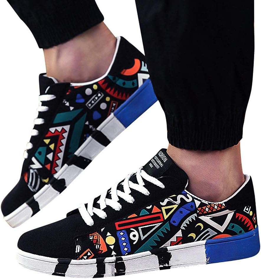Hbeylia Fashion Sneakers For Women Men Couples Casual Hip Hop Hipster Graffiti Lace Up Low Top Canvas Shoes Comfortable Play Sneakers Walking Driving Sport Running Skateboard Shoes For Boys Girls