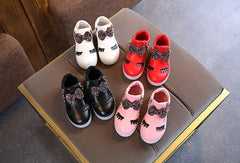 Infant Girls LED Crystal Boots Toddler Luminous Zipper High Top Sport Shoes Bowknot Pearl Water Proof Shoes