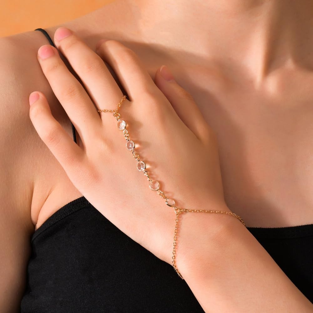 Gold Hand Chain Bracelet for Women Ring Beach Summer Jewelry Gifts