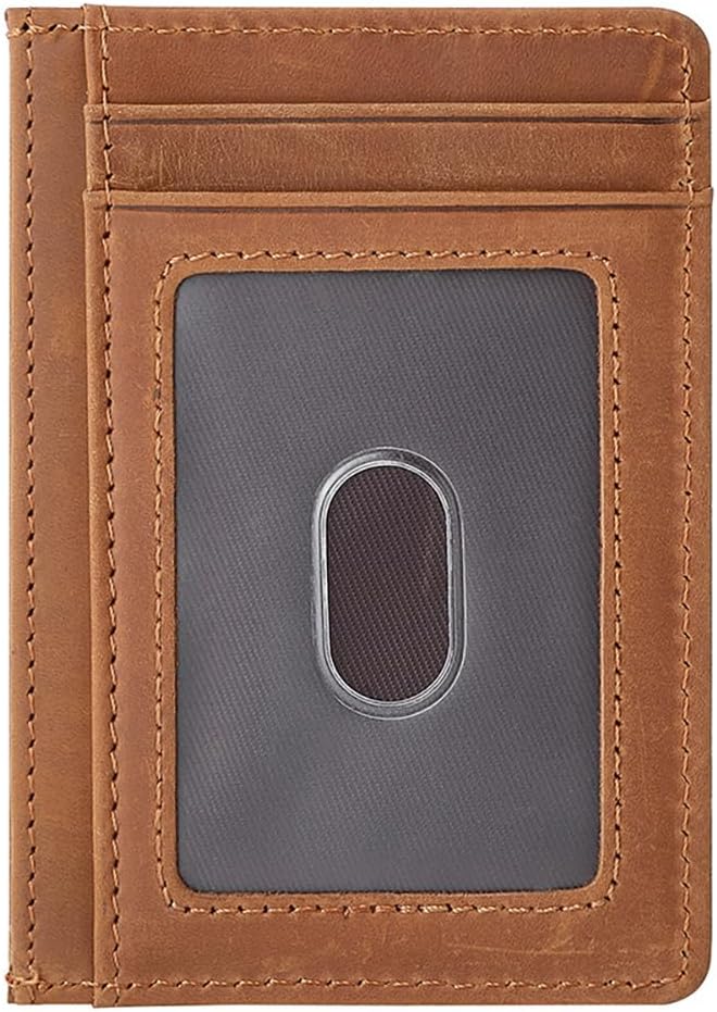 Front Pocket Minimalist Leather Slim Wallet RFID Blocking Medium Size Minimalist Wallet (brown)