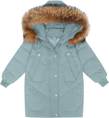 Girls Boys Winter Outerwear Hooded Down Coat Packable Lightweight Warm Puffer Down Jacket with (Green, 14-15 Years)